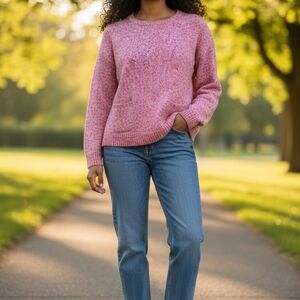 Sweater - J. Jill Rose Pink Crew Neck Pullover Sweater